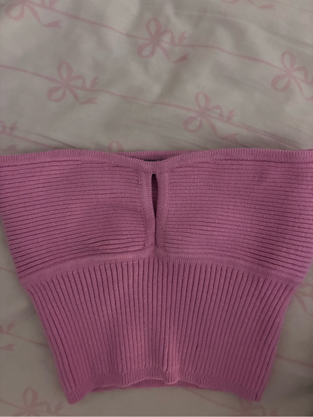 Garage Ribbed Strapless Cropped Top in Lavender Pink